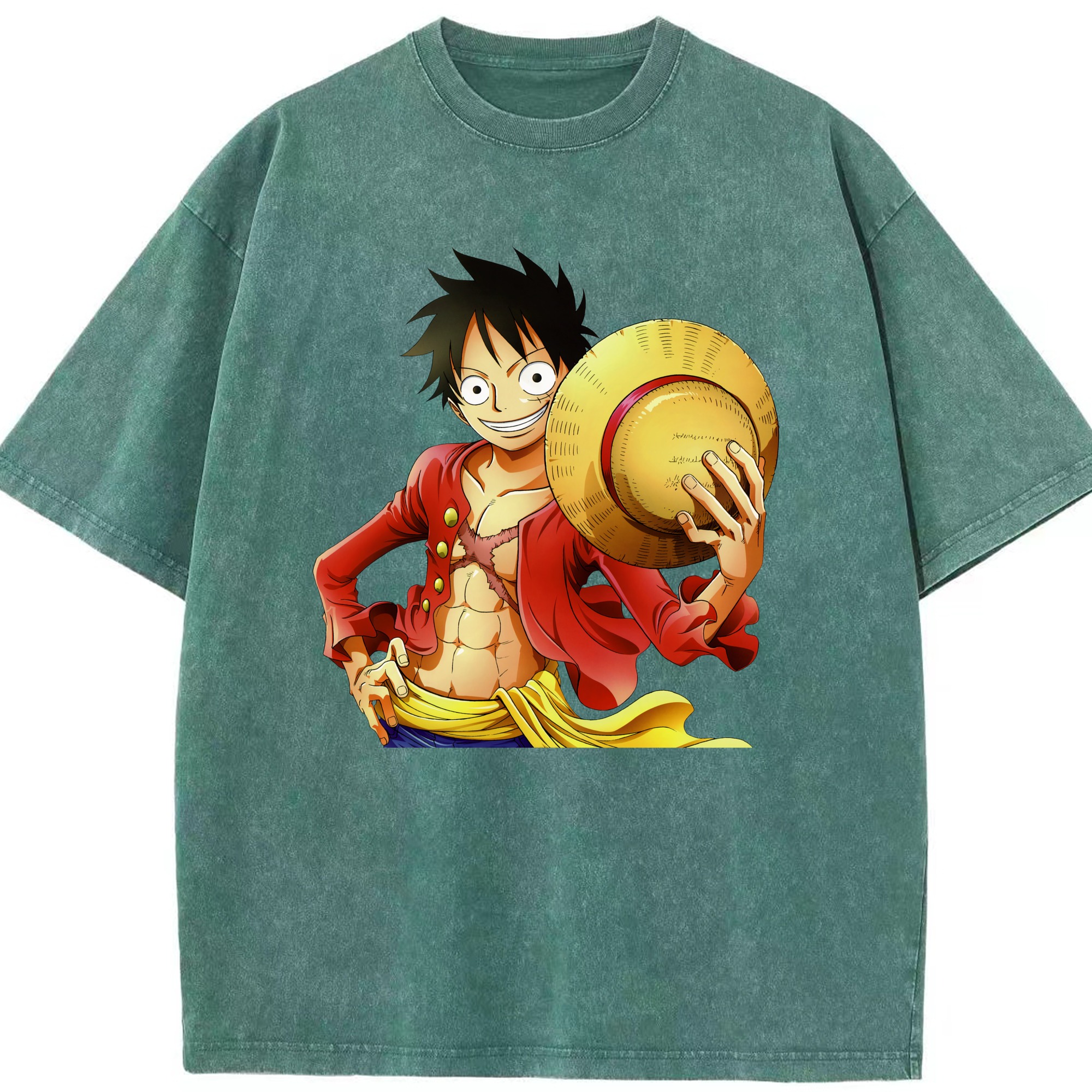 ワンピース モンキー・D・ルフィ ONE PIECE Monkey D. Luffy 綿100% ヴィンテージ風 半袖Tシャツ（フロントプリント）